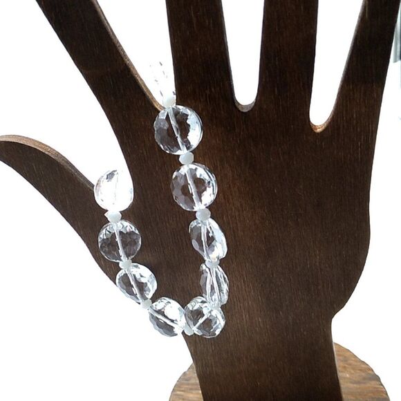 Faceted Crystal Translucent Glass Bead Stretch Bracelet - Picture 2 of 8